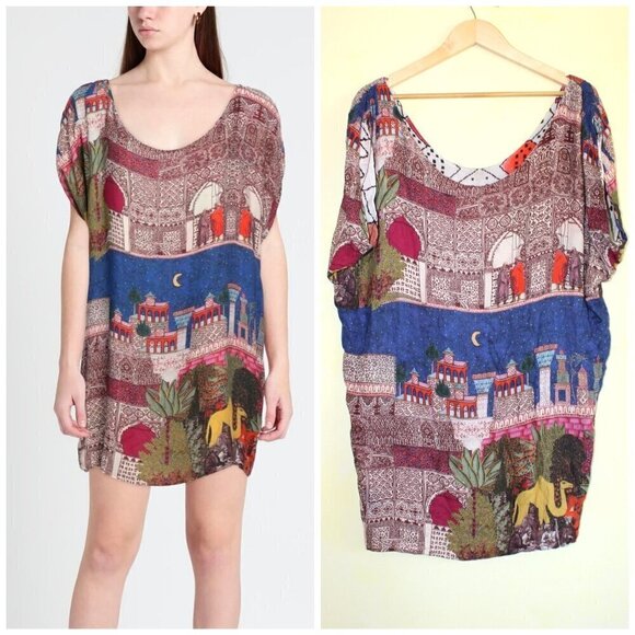 Chufy Reversible Multicolor Mini Dress Scoop neckline Short sleeve Camel Size L? - Picture 1 of 13